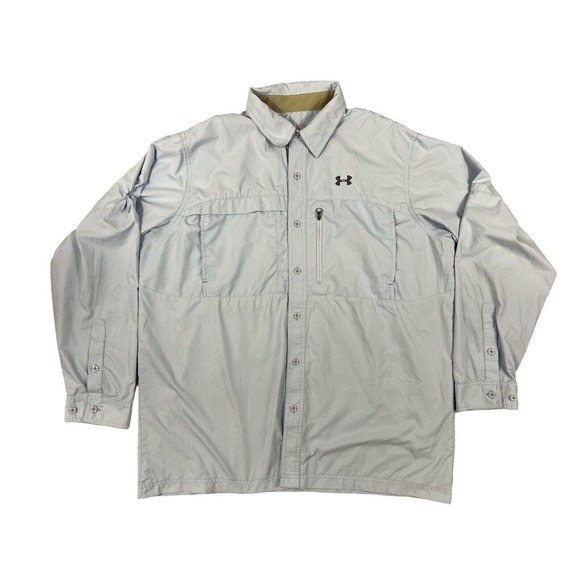 Under Armour Heat‎ Gear Loose Men Blue Button Down Long Sleeve Shirt Sz XL - Picture 1 of 8